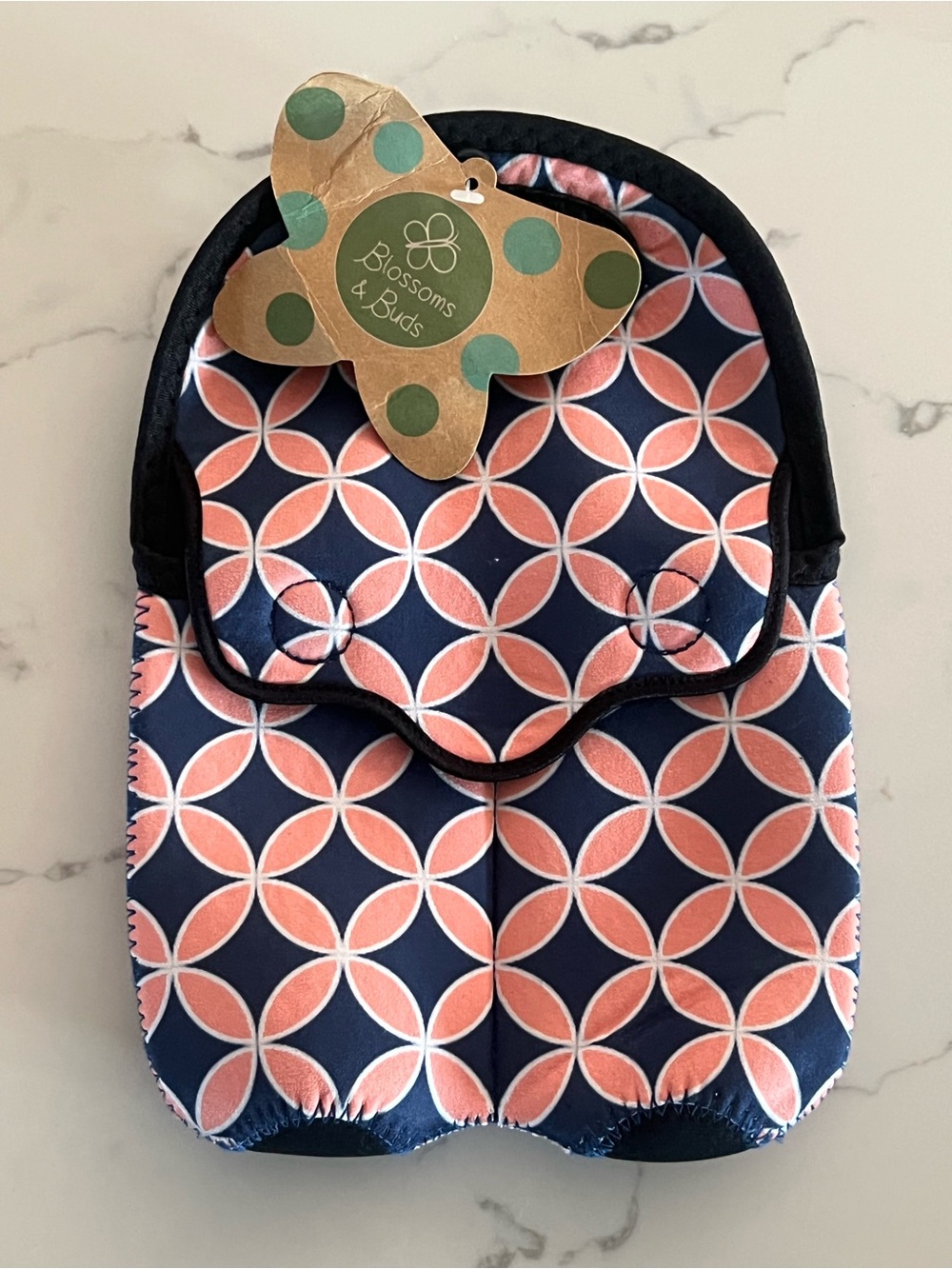 Blossoms & Buds Navy Pink Geometric Neoprene Bottle Tote